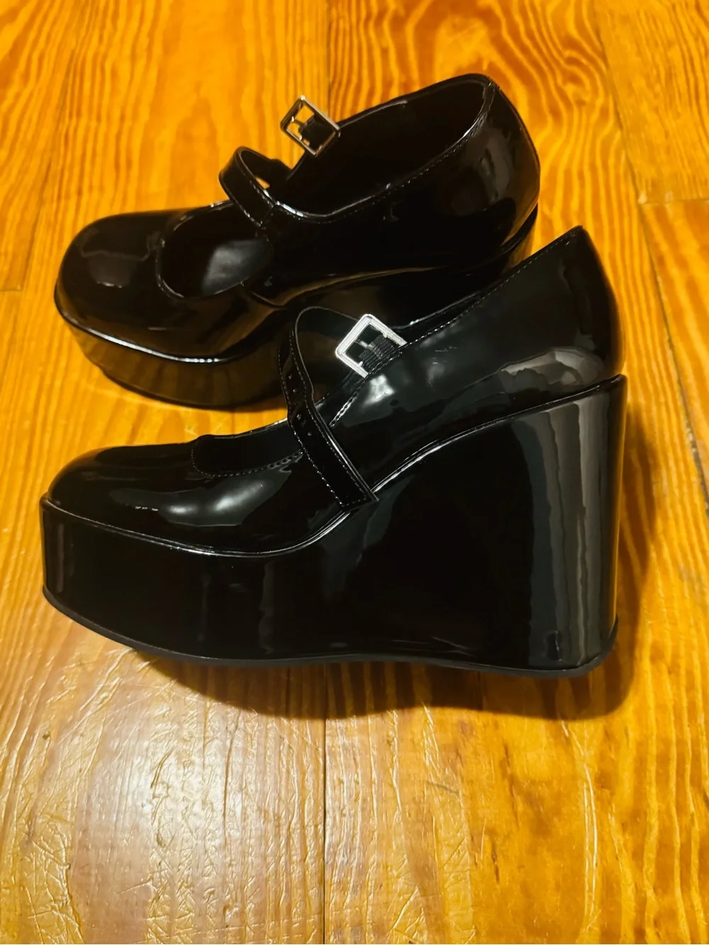 Steve Madden Nirvana Black Platform Wedges with Buckle Strap
